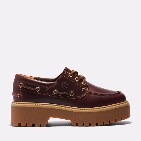 Stone Street Platform Boat Shoe For Women In Dark Brown
