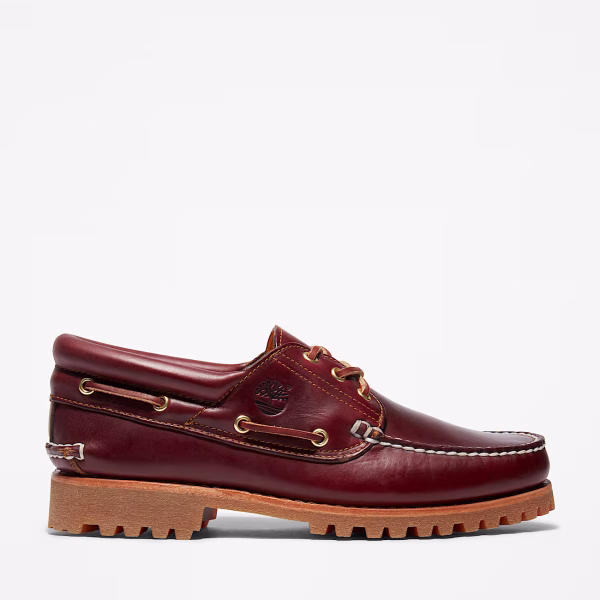 Timberland Authentic 3eye Lug Handsewn Boat Shoe For Men In Burgundy