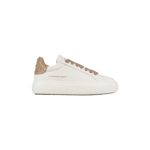 Soho Donna In Pelle Bianca E Tallone Beige Con Borchie