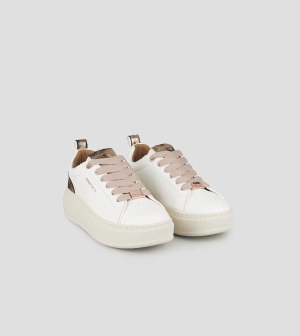 Stone Donna In Bianco Con Tallone In Laminato Leopardato E Suola Beige (1)