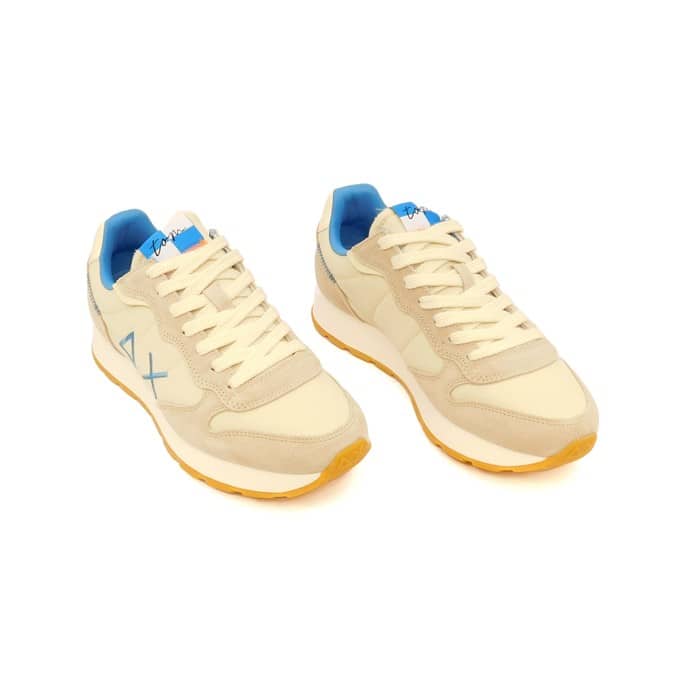 SUN68 Sneakers Uomo Z35105 – Basse In Tessuto E Camoscio, Colore Panna, Allacciatura, Look Vintage, Primavera Estate